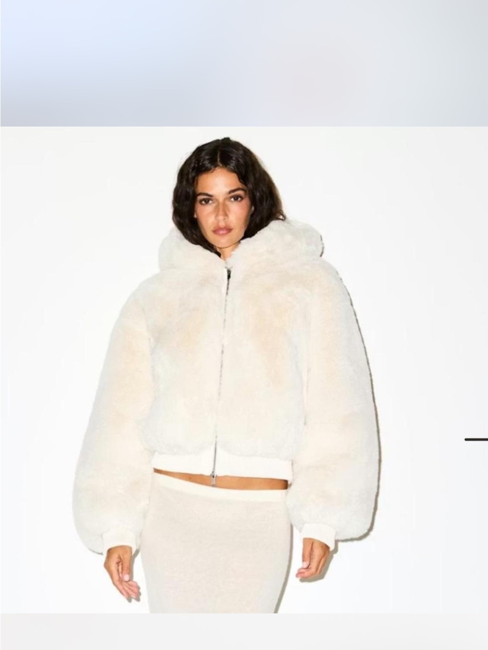 SKIMS Cream Faux Fur Hooded Puffer Coat - Picture 3 of 8